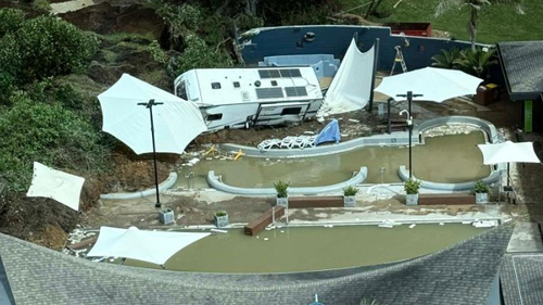 The scene at the Mount Hot Pools after a major land slide ripped thorough a Mount Maunganui campground. Photo: Jess Pedersen