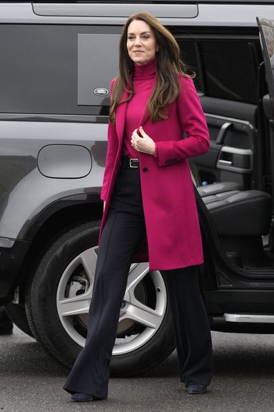 Kate, Princess of Wales, arrives to visit Windsor Foodshare in Windsor, together with Prince William on Thursday, Jan. 26, 2023. 