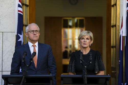 PM Turnbull and Foreign Minister Julie Bishop said yesterday that Australia was acting in solidarity with the United Kingdom in expelling two spies. Picture: AAP