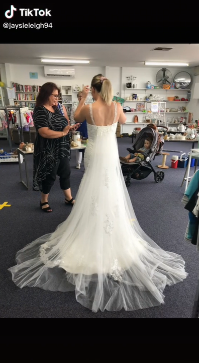 Bride Jaysie Leigh Blackler reveals staffer bought her wedding dress for her when she found her 'dream' dress at Vinnies.