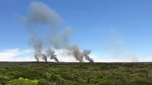 This photograph taken by a hiker shows seven different ignition points for the fire in the Royal National Park. (9NEWS)
