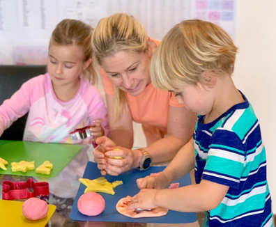 Alisa Camplin with her two children