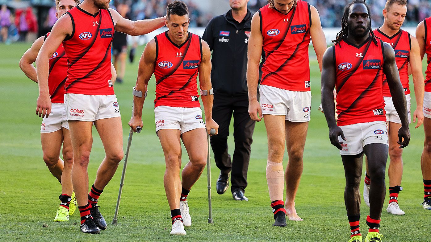 Dylan Shiel left on crutches as Essendon cop triple injury blow in horror outing against Port Adelaide