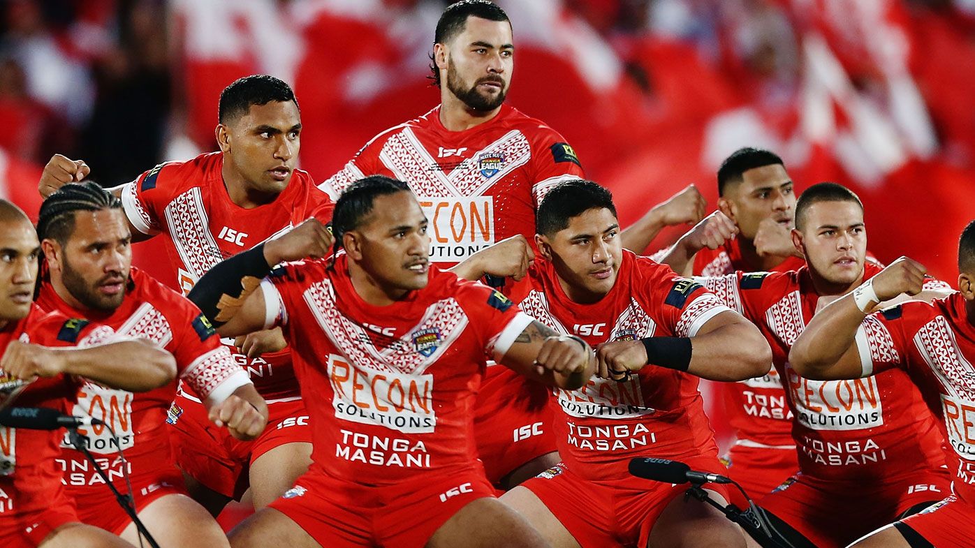 Tongan players line up for their nation