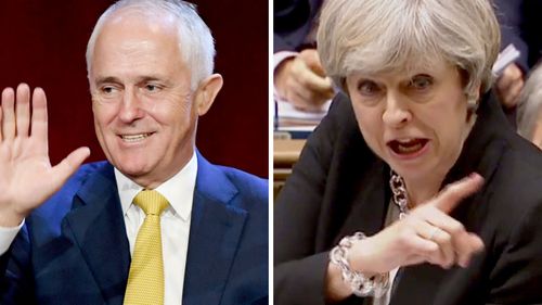 Australian Prime Minister Malcolm Turnbull (left) and UK Prime Minister Theresa May. (AAP)