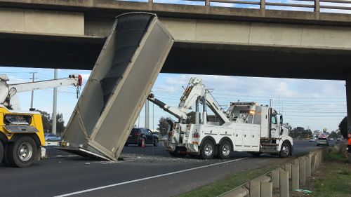 Traffic remains heavy in the area following the spectacular crash. (9NEWS)