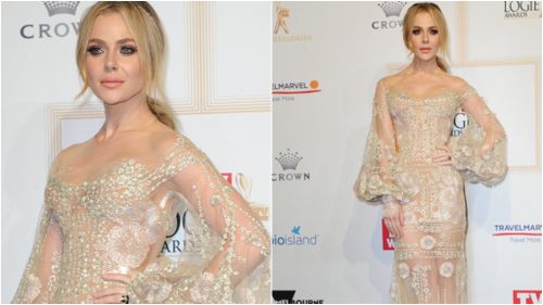 Love Child star Jessica Marais shone in a Victorian-inspired J'Aton Couture confection. (AAP)