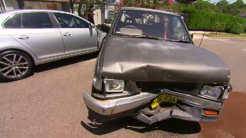 The stolen Holden slammed into a parked ute with so much force it was pushed to the other side of the road.