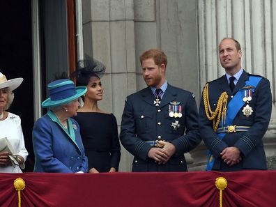 Harry and Meghan with Camilla and Kate on balcony