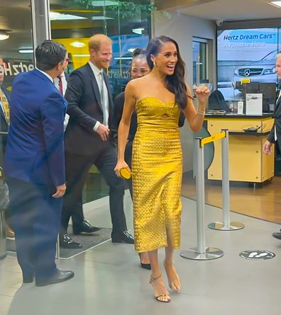 NEW YORK, NEW YORK - MAY 16: (L-R) Prince Harry, Duke of Sussex, Doria Ragland and Meghan Markle, Duchess of Sussex, are seen arriving to the "Woman Of Vision Awards" on May 16, 2023 in New York City. (Photo by Raymond Hall/GC Images)