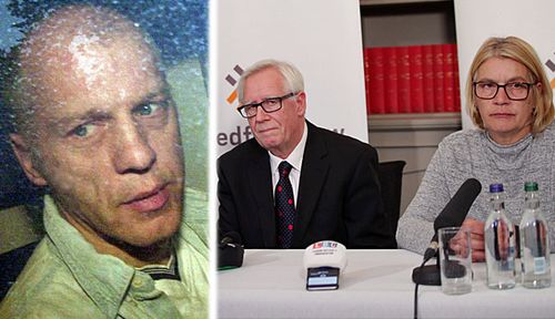 Left: Michael Stone was convicted for the Russell murder case. Right: his solicitor Paul Bacon and his sister Barbara Stone. (Photos: PA)