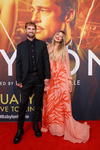 Joel Patfull and Elle Ferguson at the Sydney premiere of Babylon on January 16.