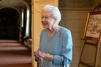 Queen Elizabeth during a reception in the Ballroom of Sandringham House, which is the Queen's Norfolk residence, with representatives from local community groups to celebrate the start of the Platinum Jubilee