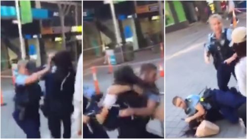 A female senior constable and her offsider approached a group of teens when a girl allegedly kicked and punched her without provocation.