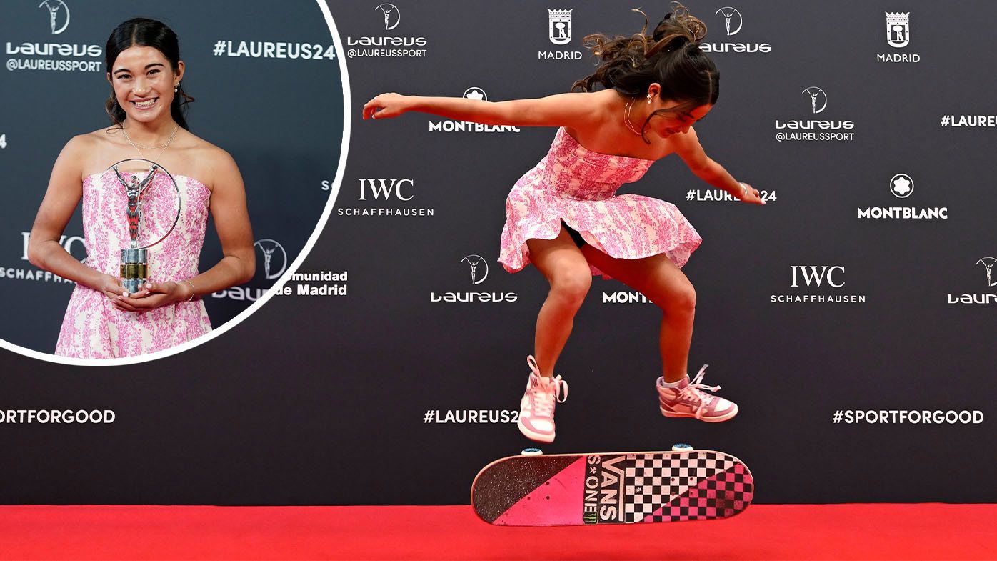 Aussie teen skateboarding prodigy wins Laureus World Sports Awards honour after blitzing Tony Hawk trick