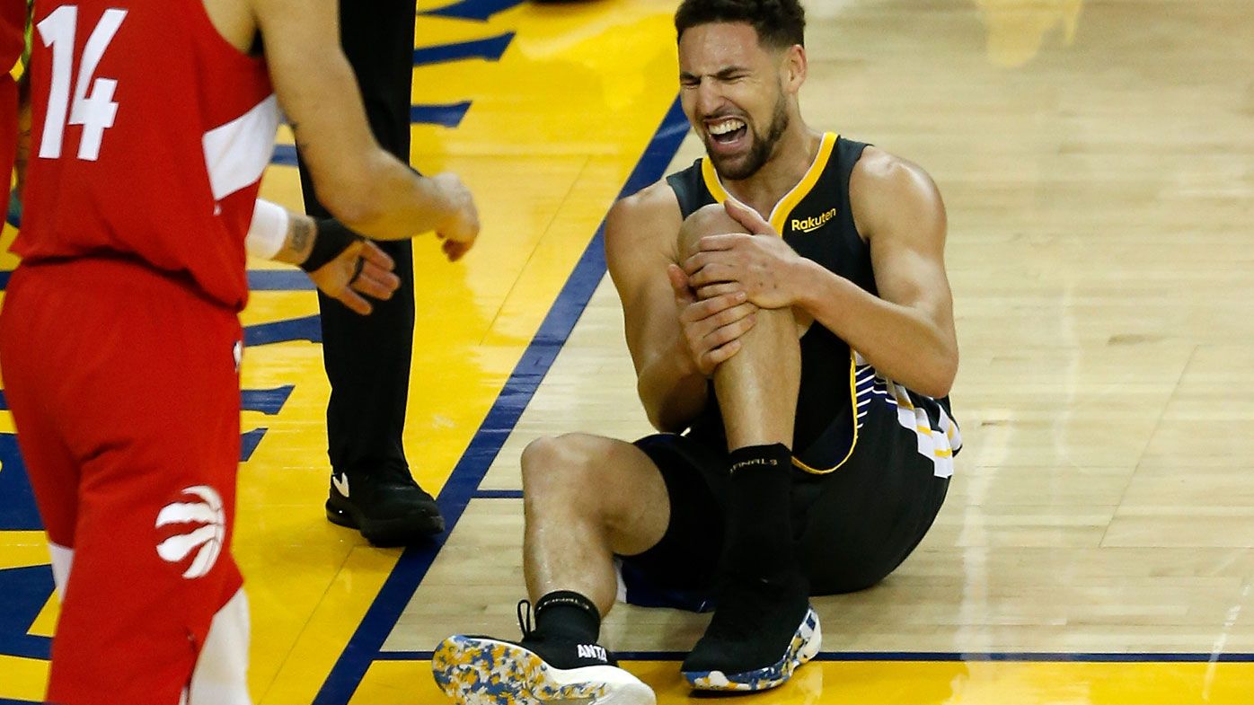 Klay Thompson injures his knee in the 2019 playoffs. 