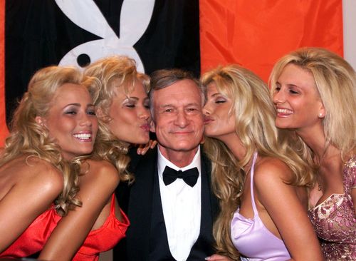 Hefner with Playboy playmates at the 52nd Cannes Film Festival in Cannes, France, 1999. (AP)