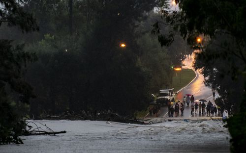 Heavy rain and floodwater is causing the Hawkesbury River at North Richmond Bridge to breach its banks and cut many roads. 2nd March 2022, 