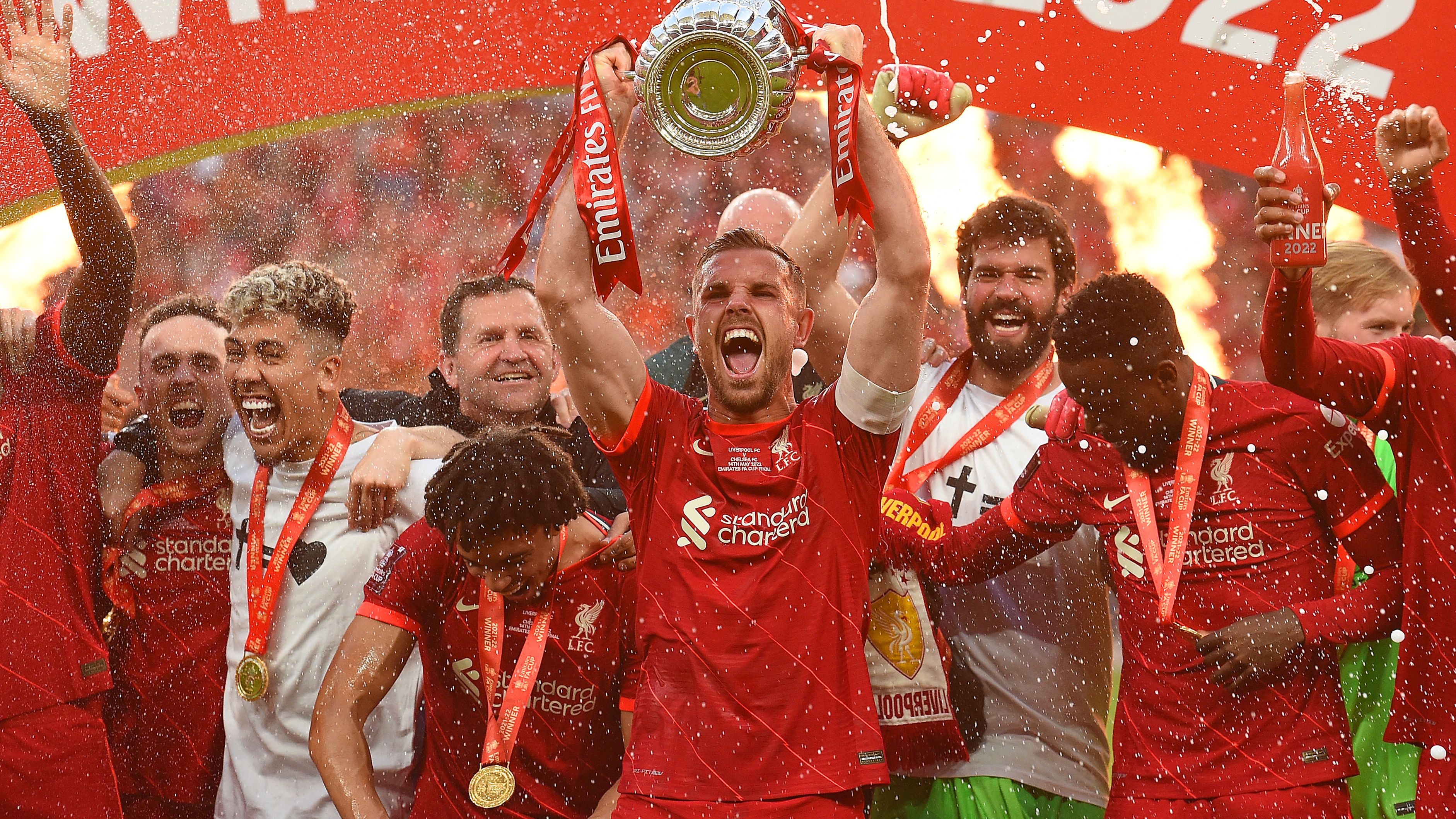 Jordan Henderson captain of Liverpool at the end of the FA Cup final.