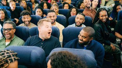 Kanye West joins James Corden for a Carpool Karaoke during "The Late Late Show with James Corden" on October 28, 2019.