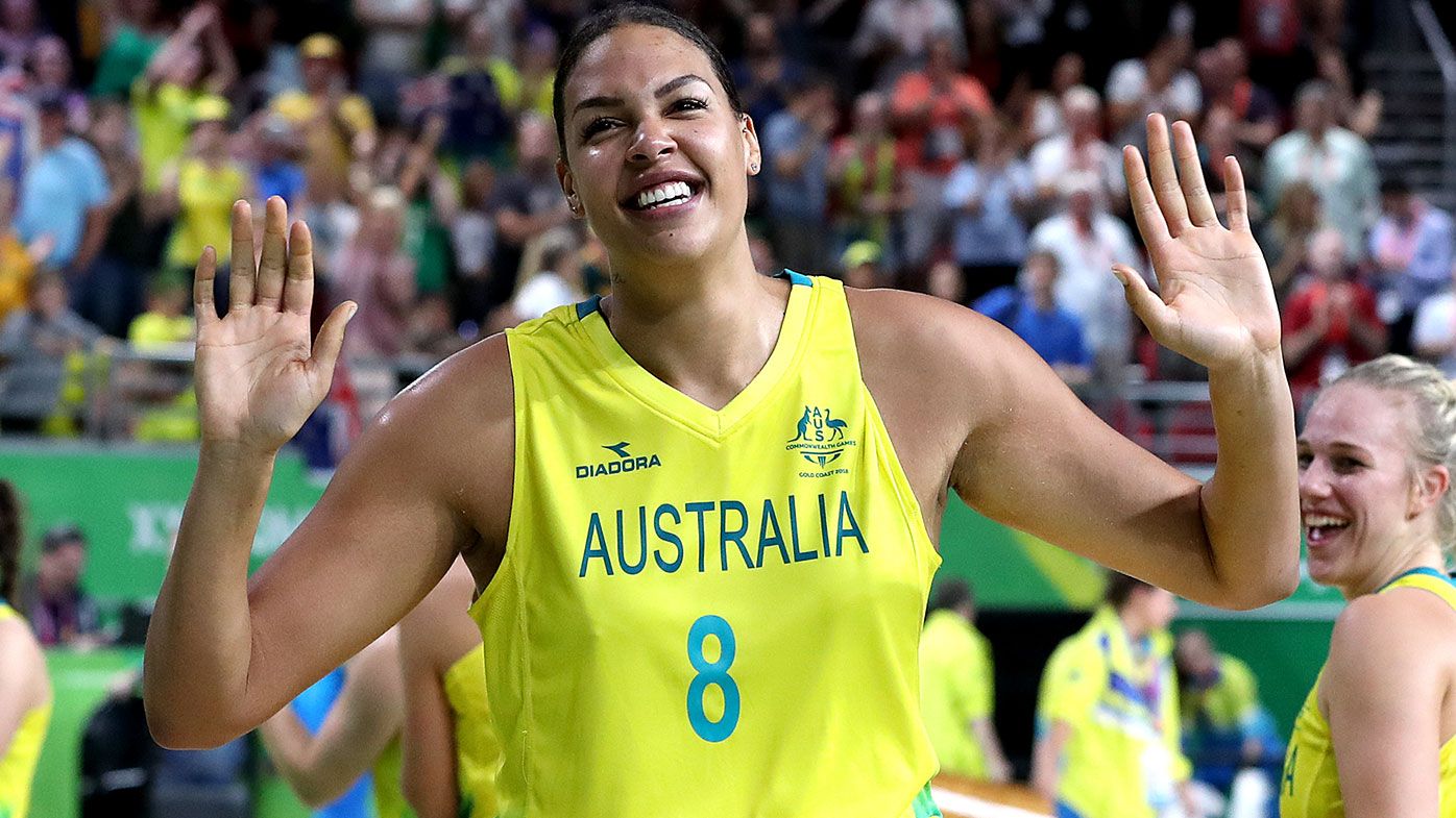 Australia&#x27;s Elizabeth Cambage celebrates winning in the Women&#x27;s Gold Medal Game at the Gold Coast Convention and Exhibition Centre during day ten of the 2018 Commonwealth Games in the Gold Coast, Australia. (Photo by Martin Rickett/PA Images via Getty Images)