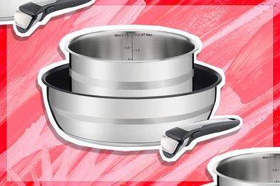 9PR: Jamie Oliver by Tefal Ingenio Induction Stainless Steel 3 Piece Pot Set, Silver