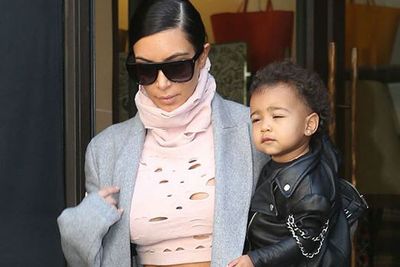 Big night Nori?<br/><br/>Rebelling against Kim's perfect pastel two-piece with tough leather and chains, we're guessing Kanye dressed North for the occasion.
