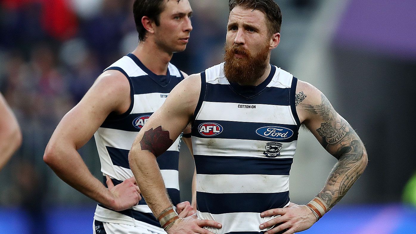 Zach Tuohy of the Cats looks dejected after the Round 20 