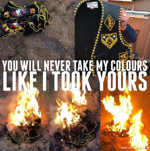 The Snapchat messages show former Commanchero ACT Chapter Commander Peter Zdravkovic holding club branded clothing, which are then placed in a pile set on fire.