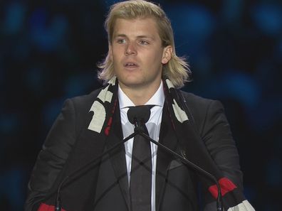 Jackson Warne speaks at the memorial for his father Shane Warne