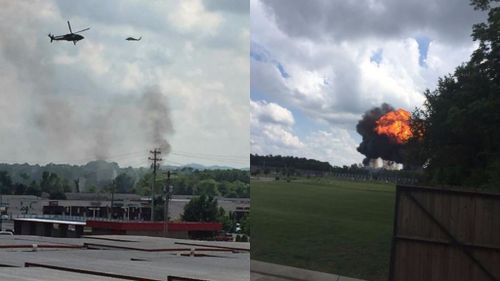 A US Navy Blue Angels jet crashed during a test flight. (Twitter/Barbara Laidig and NC5)