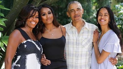 Michelle and Barack Obama with daughters Sasha, 18, (left) and Malia, 21.