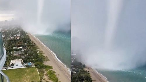 The wild waterspout formed at Golden Beach, a beach in the Miami-Dade County, Florida. 