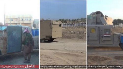 Images of the armoured Humvees used in the suicide bombing in Ramadi. (Twitter)