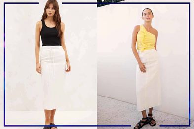 9PR: Aere Linen Belted Midi Skirt