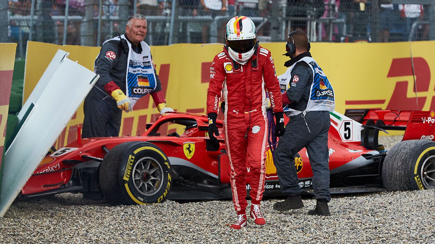 Sebastian Vettel crashes out of the German Grand Prix