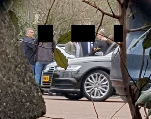 A surveillance image of the Russian GRU officers being apprehended by Dutch intelligence officers after they parked a car carrying specialist hacking equipment near the headquarters of the OPCW.