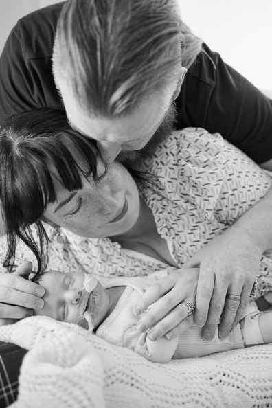 Samantha and Vinnie with their baby daughter Katie before she passed.