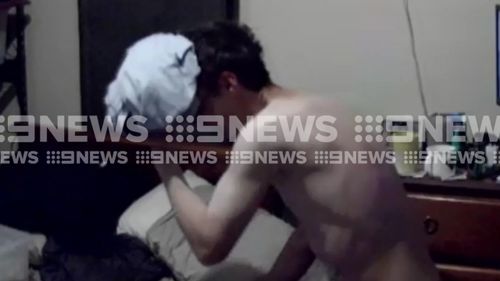 Security cameras showed the victim cowering after the vicious attack. (9NEWS)