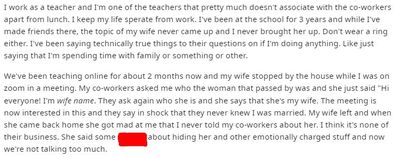 Man doesn't tell colleagues he has a wife