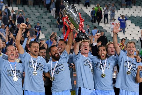 Sydney FC lifted the FFA trophy after a 2-1 victory. Picture: AAP