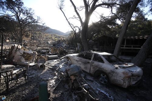 Scene of destruction in a community affected by the Woosley Fire in Westlake Village.