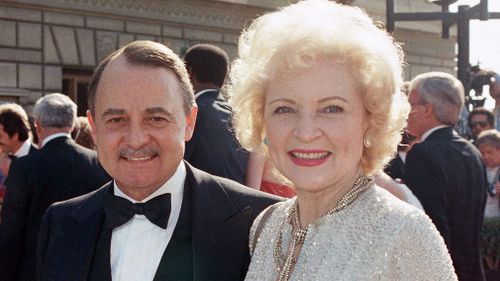 John Hillerman and Betty White arrive at Emmy Awards in Pasadena, California on September 22, 1985. (AAP)