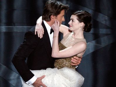 Hugh Jackman and Anne Hathaway on stage during the 81st Annual Academy Awards at Kodak Theater on February 22, 2009 in Los Angeles, California.