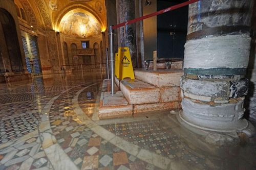 The water flooded the main body of the Basilica of San Marco in Venice. 