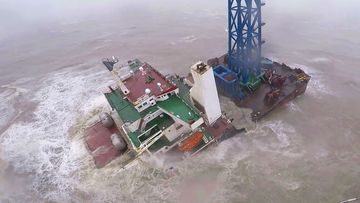 The vessel&#x27;s crew abandoned ship after it suffered substantial damage in the South China Sea.