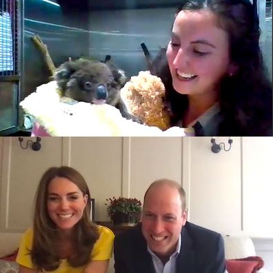 Dana Mitchell and Grace, the koala meet Kate Middleton and Prince William via a video call