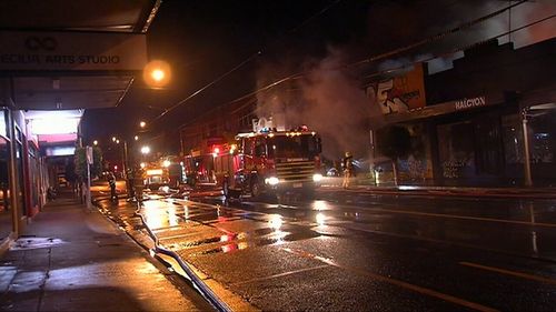 The roof of the supermarket collapsed in the intense blaze. (9NEWS)