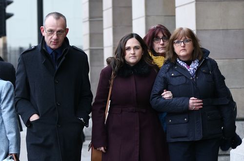 Charlotte's family (left to right) father Graham Brown, sister Katie and mother, arrive to meet the Home Secretary Sajid Javid on Tuesday.