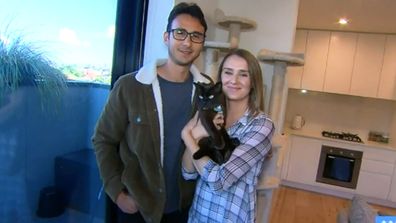 The young couple share a two bedroom apartment with a friend and their cat Figaro.